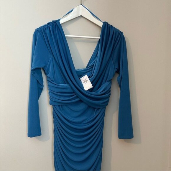 Abercrombie & Fitch Blue Off the Shoulder Ruched Bodycon Mini Dress NWT Sz XL - Picture 5 of 12
